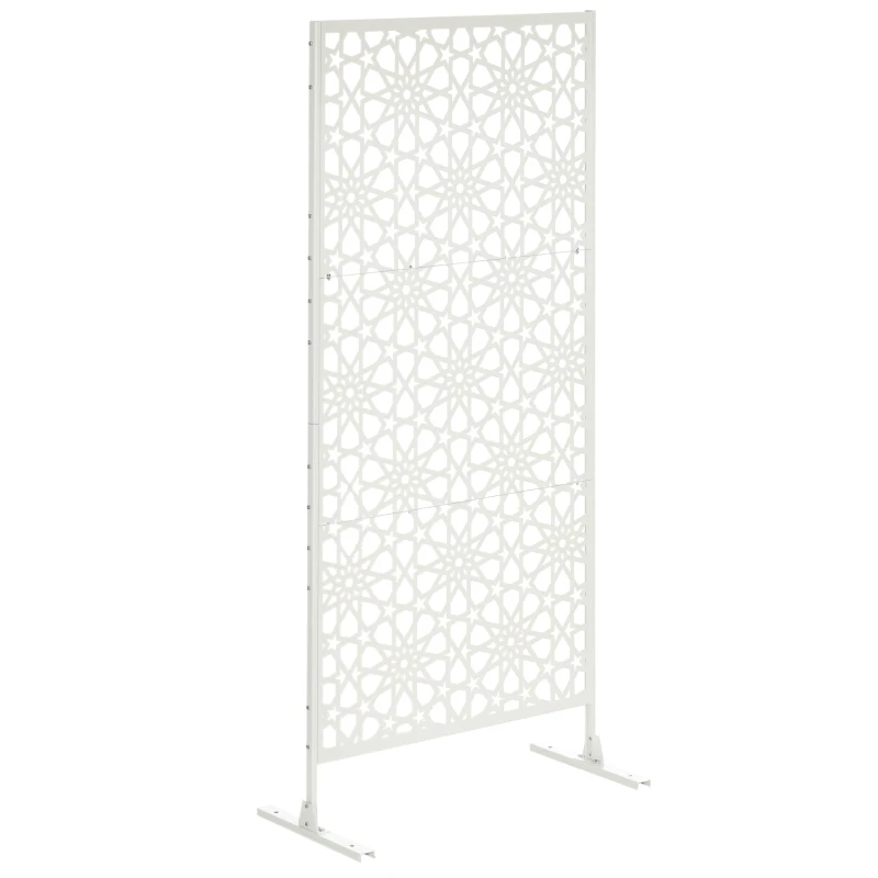 Outsunny Metal Outdoor Privacy Screen, Decorative Outdoor Divider with Stand and Expansion Screws, 36.2" x 17.7" x 78", White