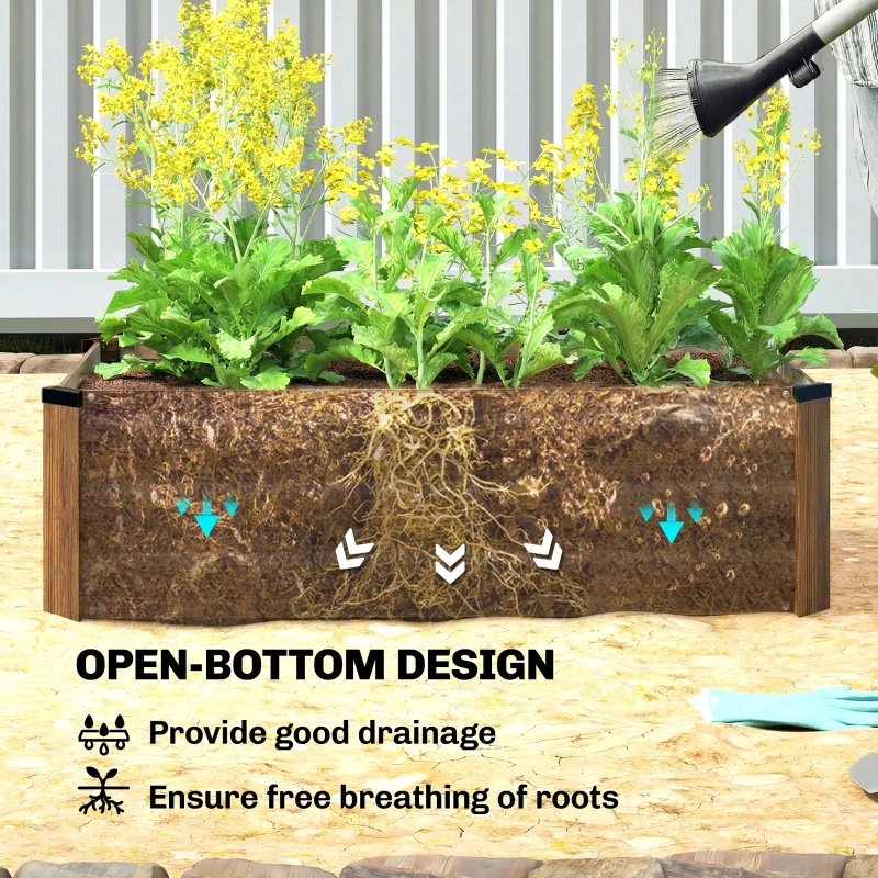 Outsunny Set of 2 Galvanized Raised Beds for Garden, Outdoor Planter Box for Flowers, Herbs and Vegetables, Dark Brown