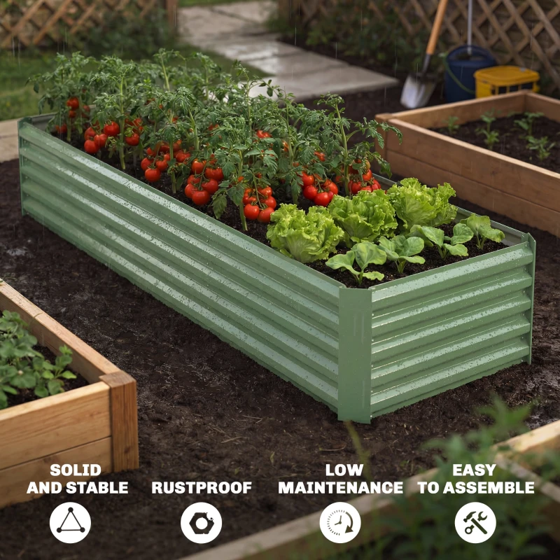 Outsunny 8 x 2.6 x 1.5ft Galvanized Raised Garden Bed, Reinforced Outdoor Planter Box with Open Bottom, Light Green