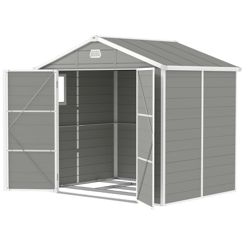 Outsunny 8' x 6' Plastic Garden Storage Shed with Latch Door, Vents, Sloped Roof, Light Grey