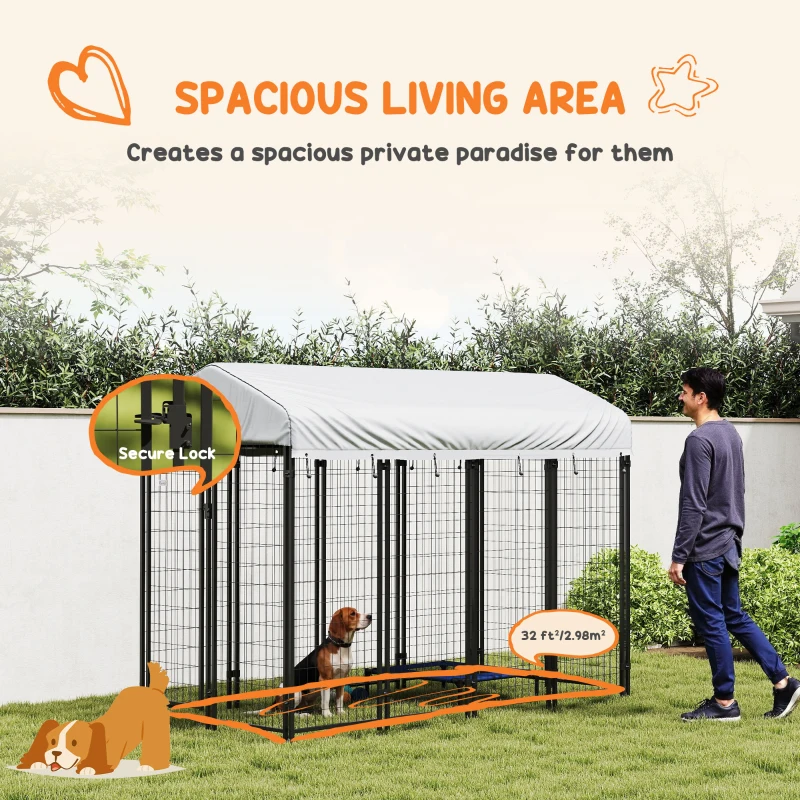 PawHut Outdoor Dog Kennel with Waterproof UV-Resistant Cover, 8 x 4 x 6 ft