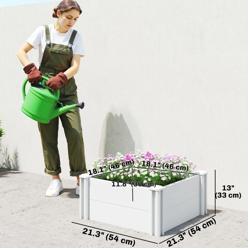 Outsunny Vinyl Raised Garden Bed Kit, 2 x 2 x 1ft Modular Elevated Garden Box with Slotting Legs and Open Bottom, White