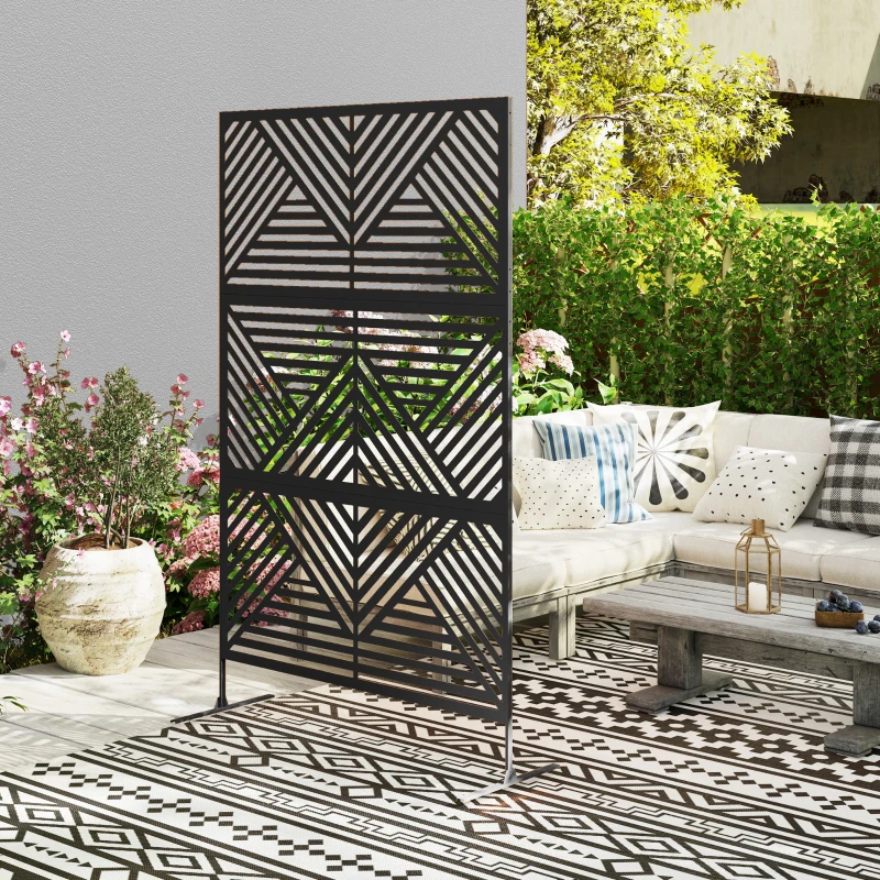 Outsunny Metal Outdoor Privacy Screen, Freestanding Outdoor Divider with Stand, Decorative Privacy Panel, 78" x 48", Black