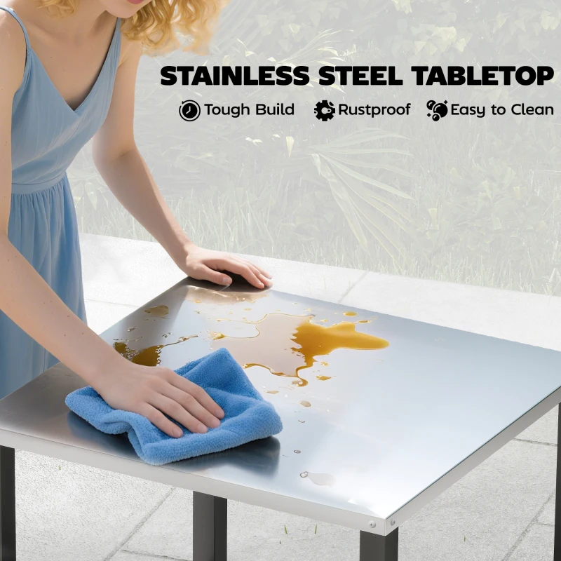 Outsunny Outdoor Grill Cart, Pizza Oven Stand with Stainless Steel Top, 3-Tier Rolling Kitchen Prep Station with Wheels, Black