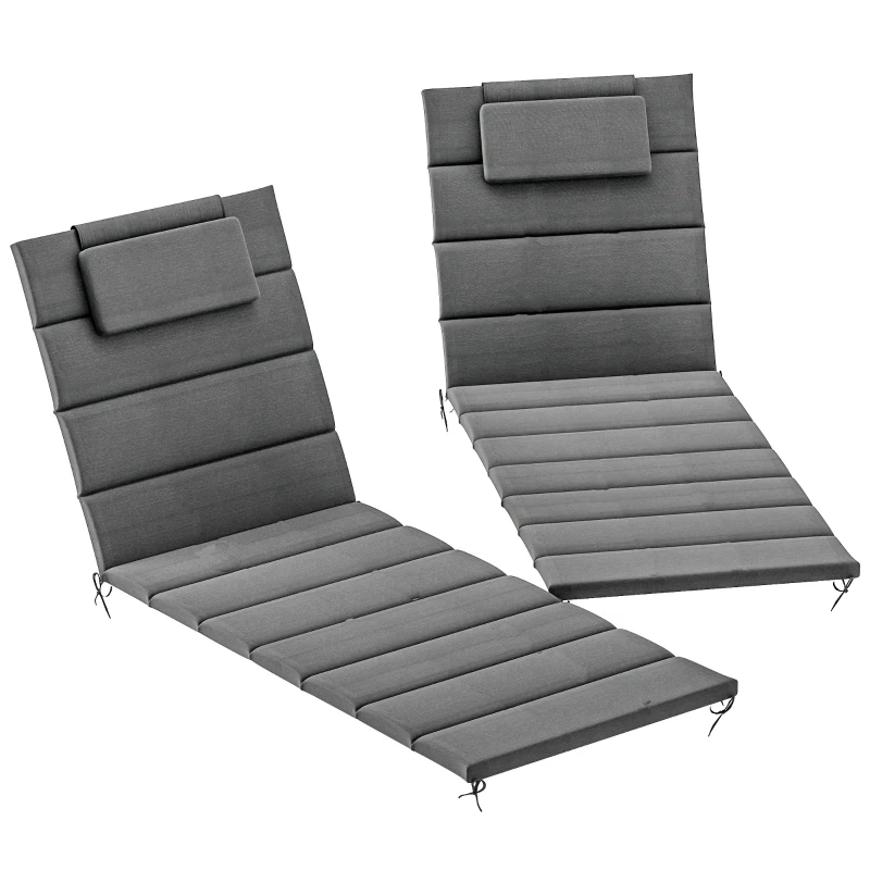 Outsunny Foldable Chaise Lounge Cushion Set of 2, Outdoor Lounge Chair Cushion Set, UPF50+ 230gsm Olefin, 80" x 26" Dark Gray