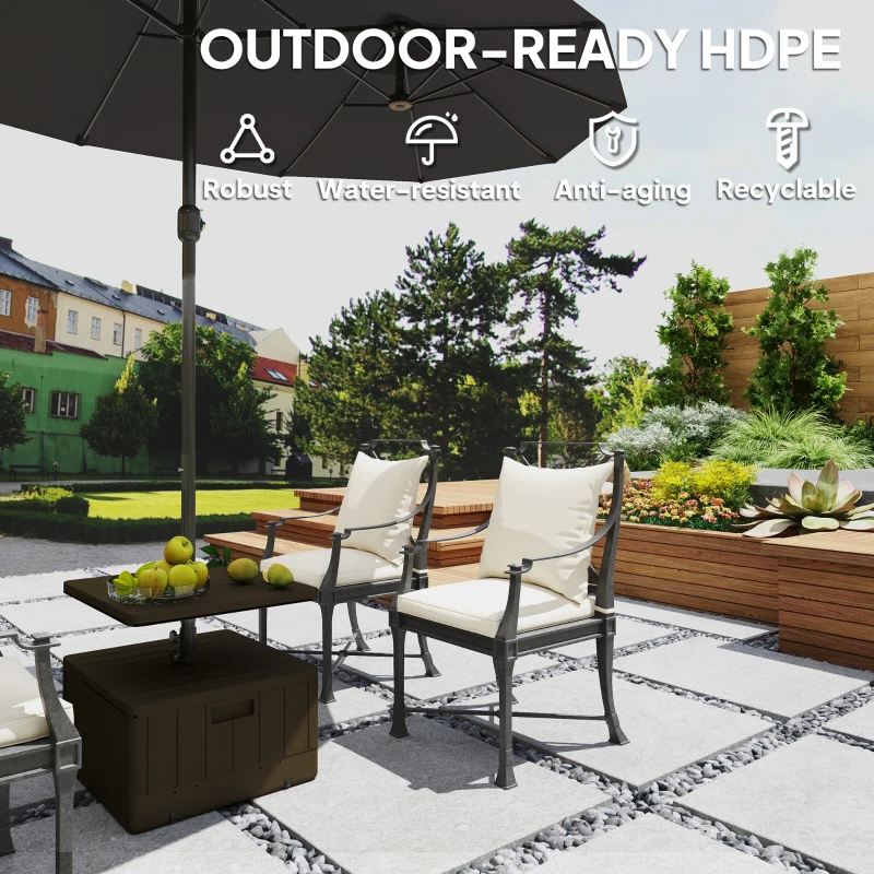 Outsunny Patio Umbrella Weighted Base with Table Tray, Heavy Duty Umbrella Base with Wheels Handles, Brown