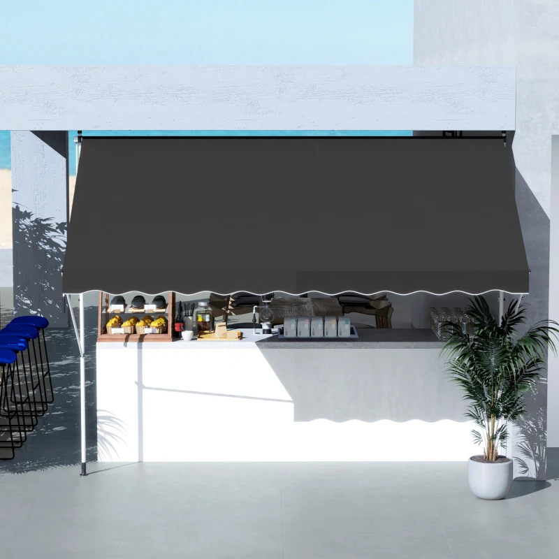 Outsunny 10x5ft Patio Sun Shade Canopy, Manual Retractable Awning with 5.6-9.2ft Support Pole for Window, Door, Porch, Black