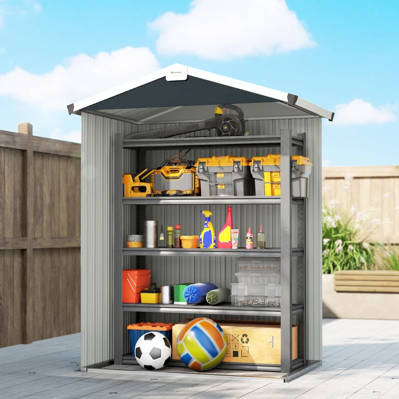 Outsunny 4.4' x 3' Outdoor Storage Shed with Double Doors, Metal Garden Shed for Backyard Patio