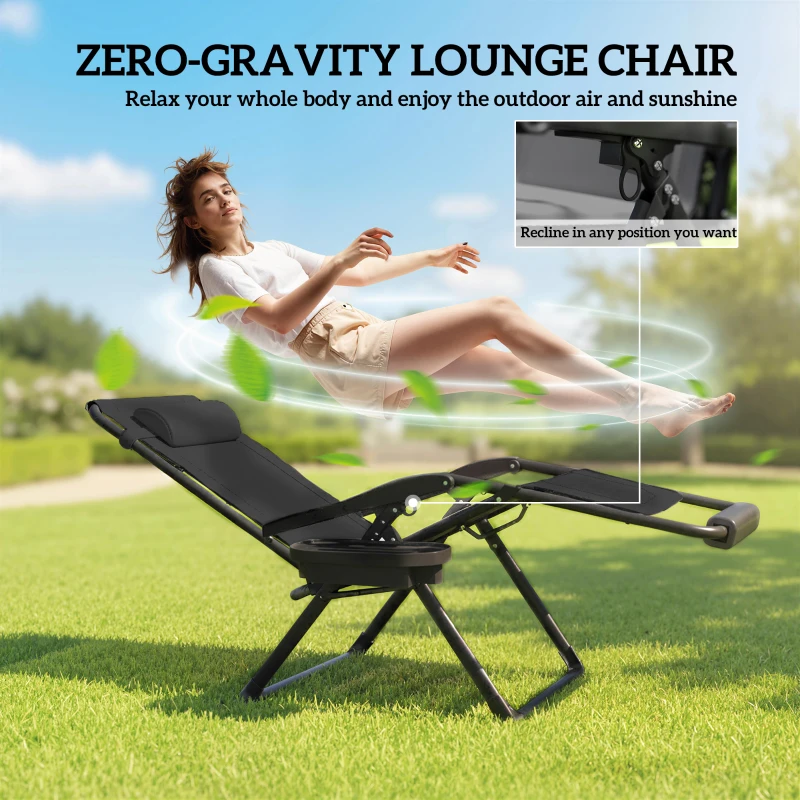 Outsunny Zero Gravity Chair, Reclining Outdoor Lounger Chair with Cup Holder, 400 LBS Capacity, Black