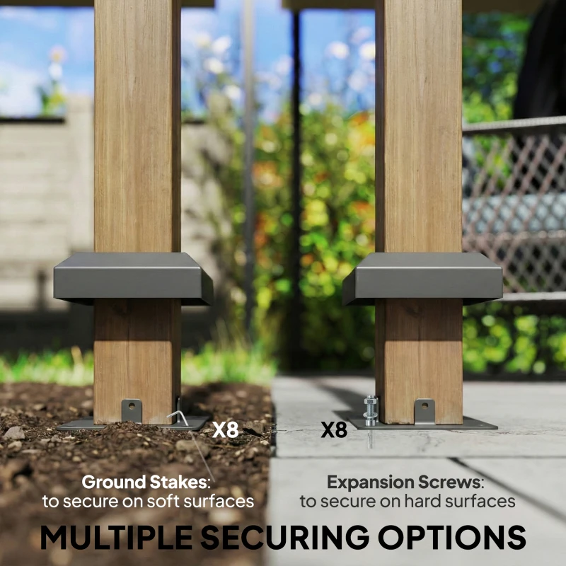 Outsunny 10' x 10' Outdoor Hardtop Gazebo with Double Steel Roof, Wood Patio Gazebo with Curtains, Hook, Light Grey