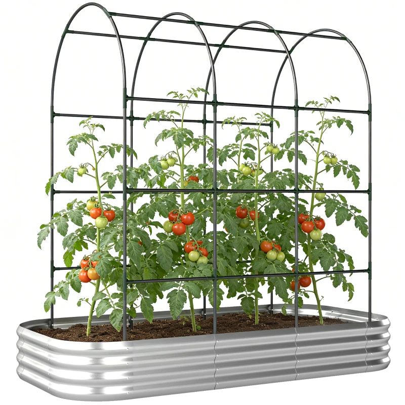 Outsunny Galvanised Raised Garden Bed with Arched Trellis, 7 x 4 x 7ft Metal Outdoor Planter Box with Open Bottom