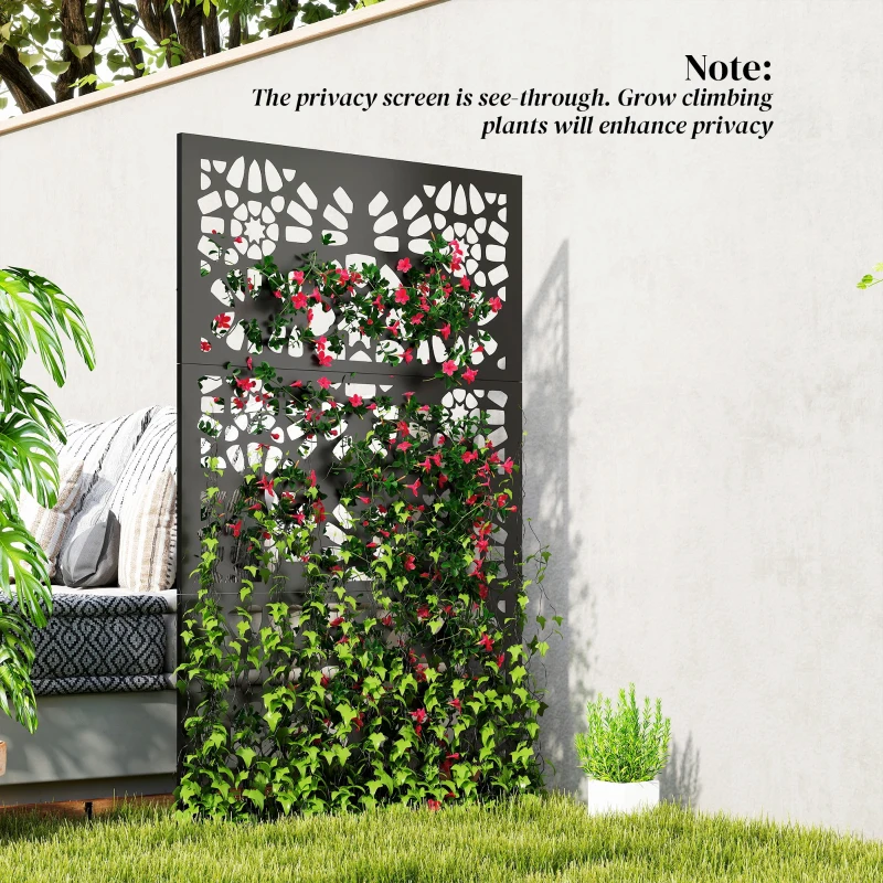 Outsunny Metal Outdoor Privacy Screen, 72" x 38" Freestanding Outdoor Divider, Black