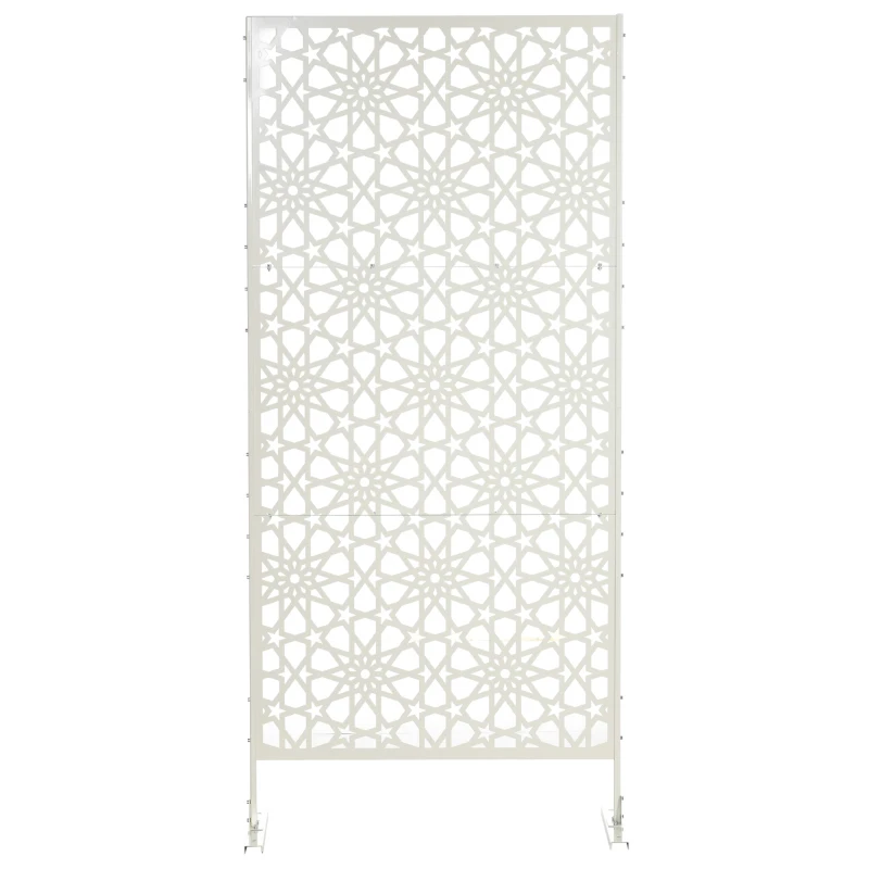 Outsunny Metal Outdoor Privacy Screen, Decorative Outdoor Divider with Stand and Expansion Screws, 36.2" x 17.7" x 78", White