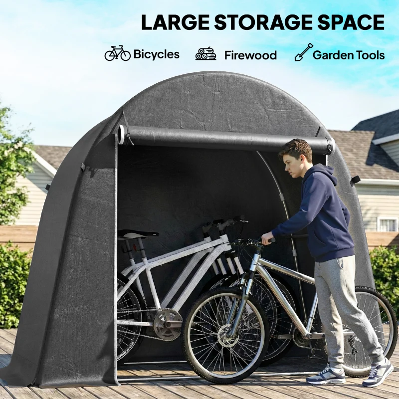 Outsunny 8' x 4' Portable Shed, Waterproof Bike Tent with Roll-up Zipper Door and Galvanised Metal Frame for Bike, Garden Tools