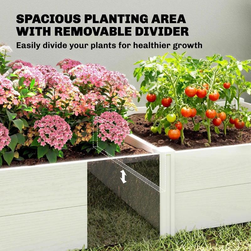 Outsunny Vinyl Raised Garden Bed Kit, 6.5 x 3 x 1ft Elevated Garden Box with Divider and Open Bottom, White