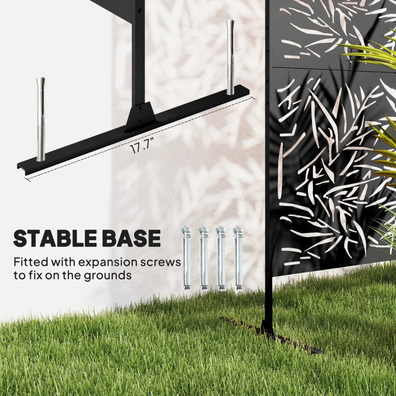 Outsunny Metal Outdoor Privacy Screen, Freestanding Outdoor Divider with Stand, Decorative Privacy Panel, 78" x 48", Black