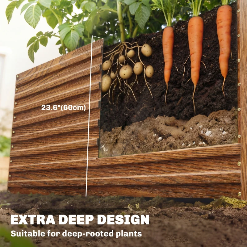 Outsunny 5' x 3' x 2' Raised Garden Bed, Galvanized Planter Box for Growing Flowers, Herbs and Vegetables Dark Brown Wood Effect