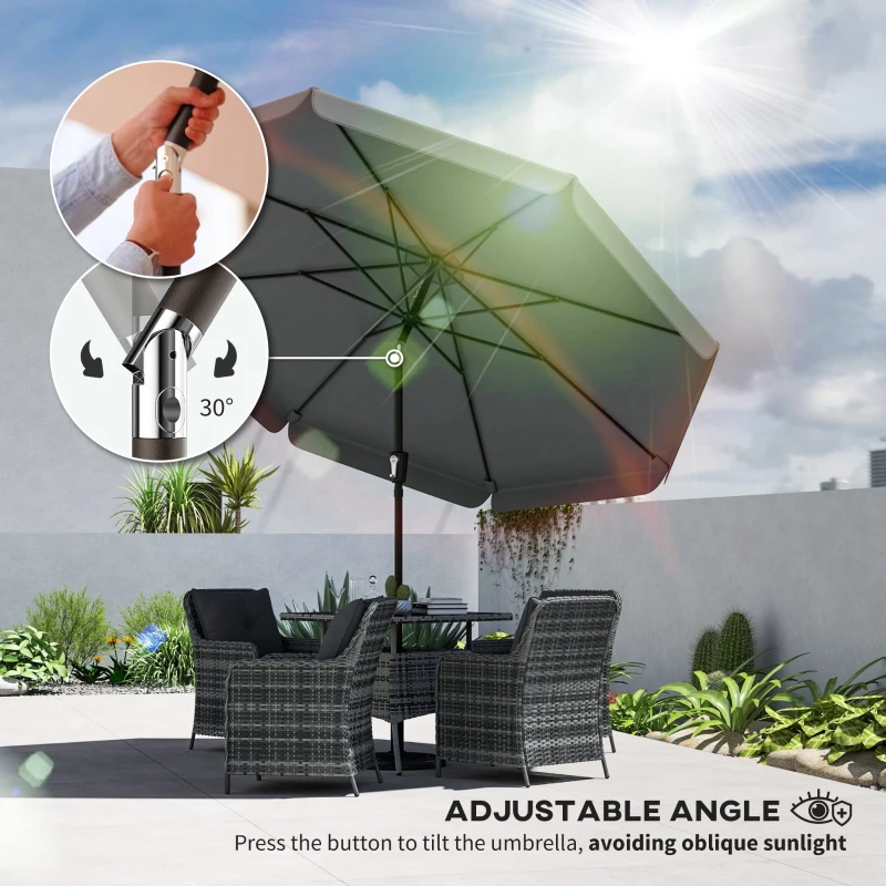 Outsunny 10 ft Patio Umbrella with Push Button Tilt and Crank, Outdoor Market Table Umbrella Parasol, Dark Grey