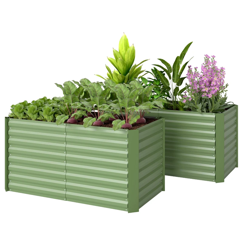 Outsunny Set of 2 Galvanized Metal Planters for Outdoor Plants, 4' x 2' x 2' Raised Garden Bed, Light Green