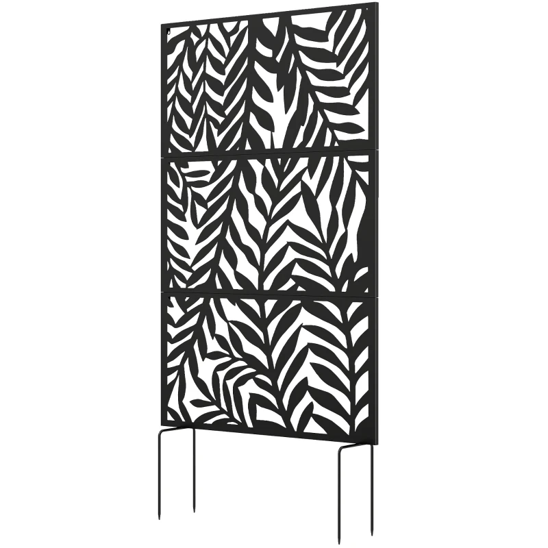 Outsunny Metal Outdoor Privacy Screen, 72" x 38" Freestanding Outdoor Divider, Black