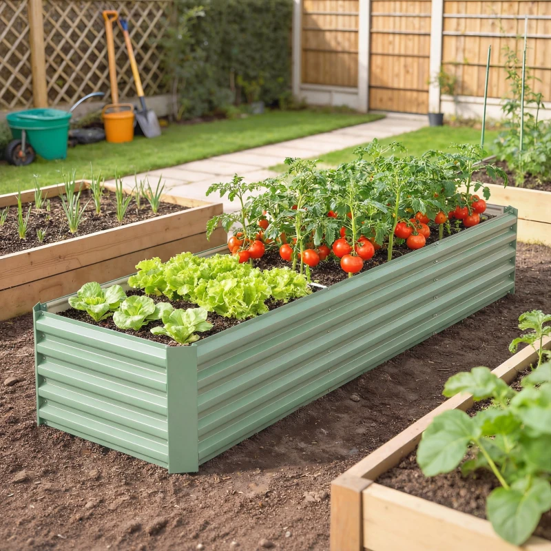 Outsunny 8 x 2.6 x 1.5ft Galvanized Raised Garden Bed, Reinforced Outdoor Planter Box with Open Bottom, Light Green