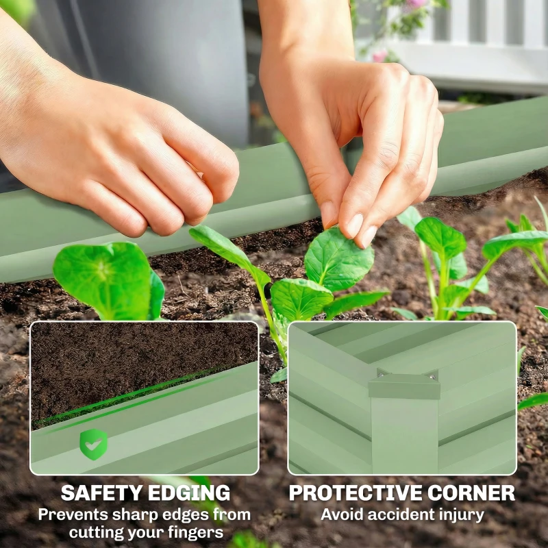 Outsunny Set of 2 Galvanized Raised Beds for Garden, Outdoor Planter Box for Flowers, Herbs and Vegetables, Light Green