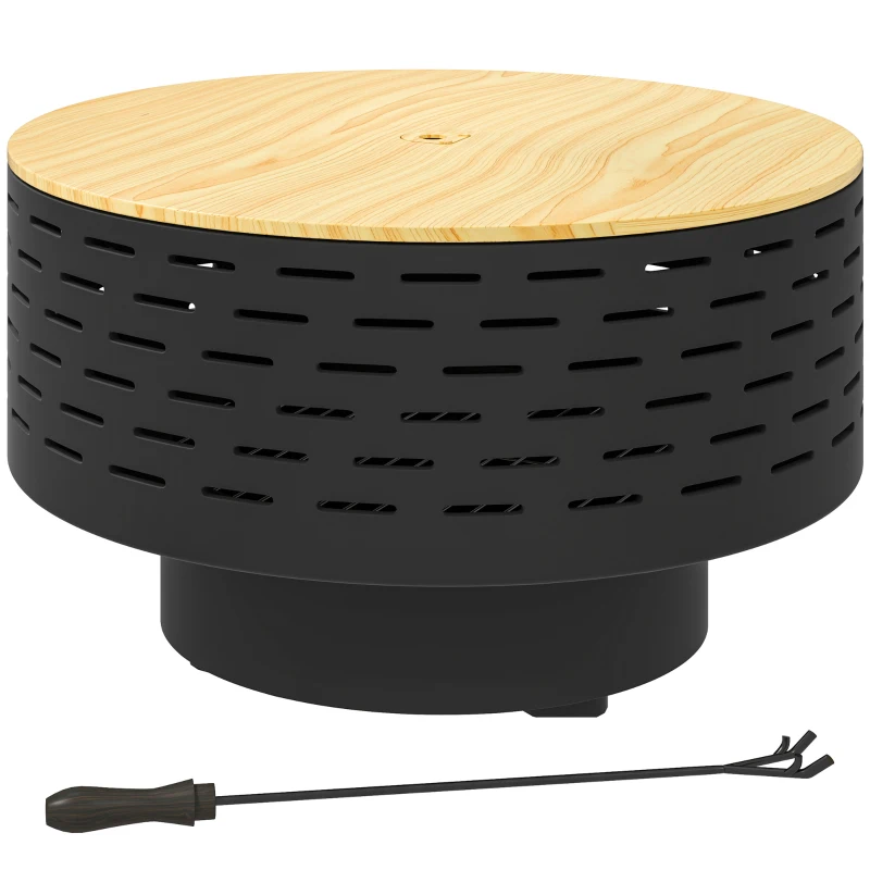 Outsunny 3-in-1 Fire Pit Φ23.8" x 15.4" Stainless Steel Outdoor Fire Bowl with Wood-Effect Fire Basket