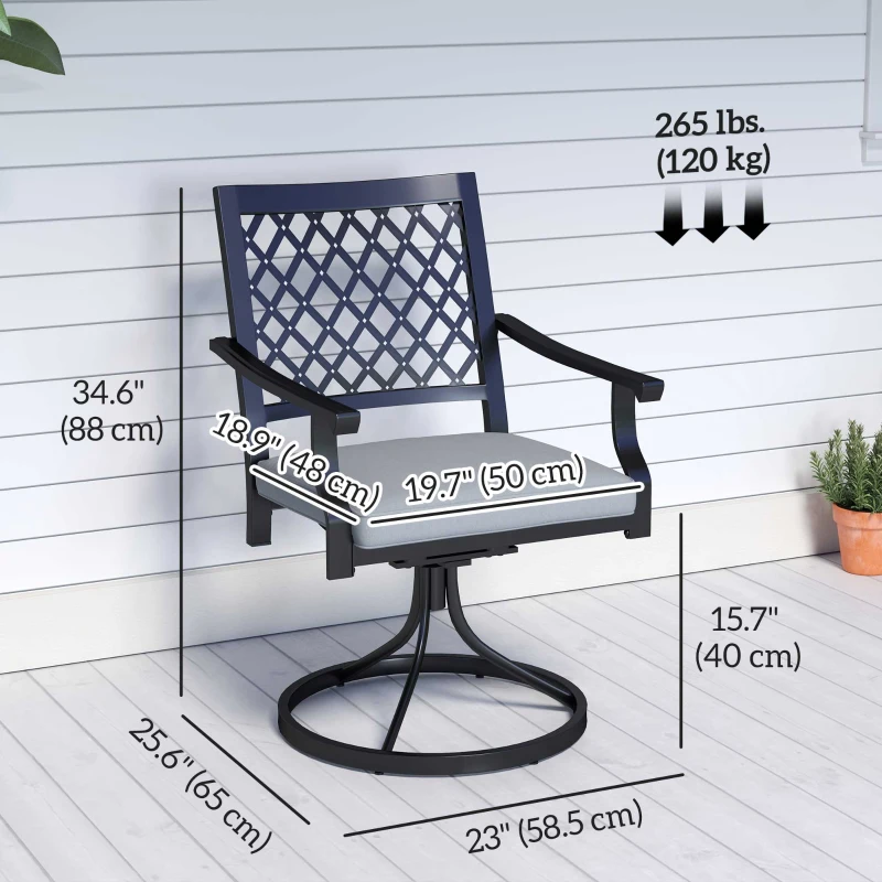 Outsunny Outdoor Patio Chairs Set of 2, Metal Swivel Rocker Chairs with Cushion and Armrests for Backyard, Garden, Patio