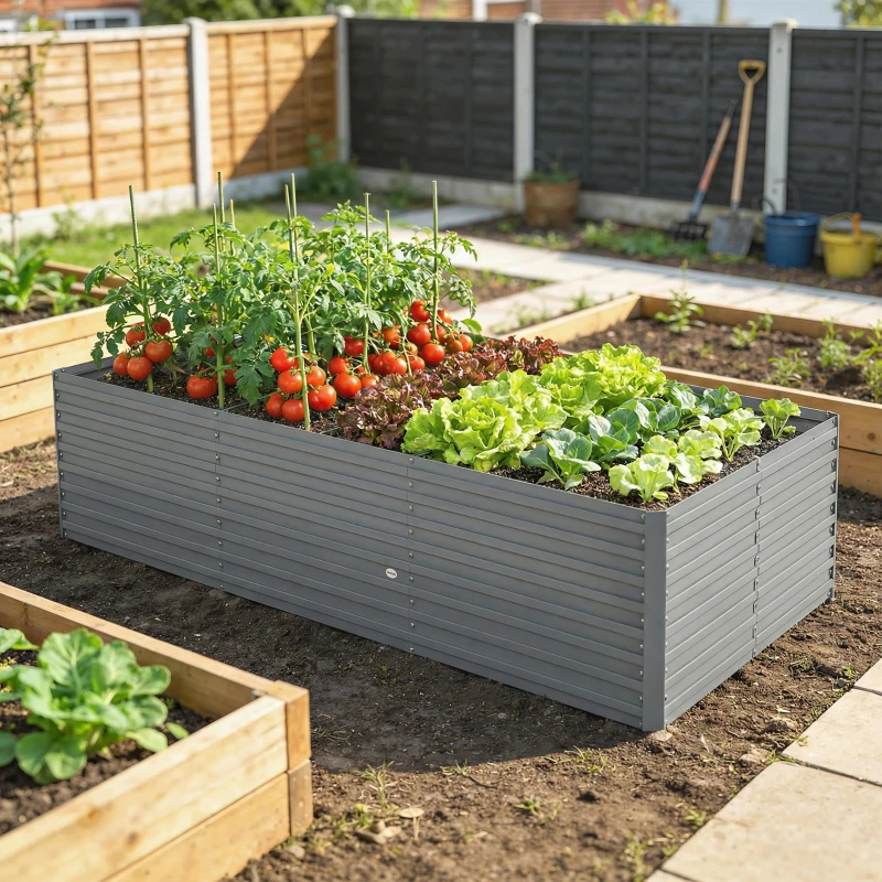 Outsunny 8' x 4' x 2' Raised Garden Bed, Galvanized Planter Box for Growing Flowers, Herbs and Vegetables, Light Grey