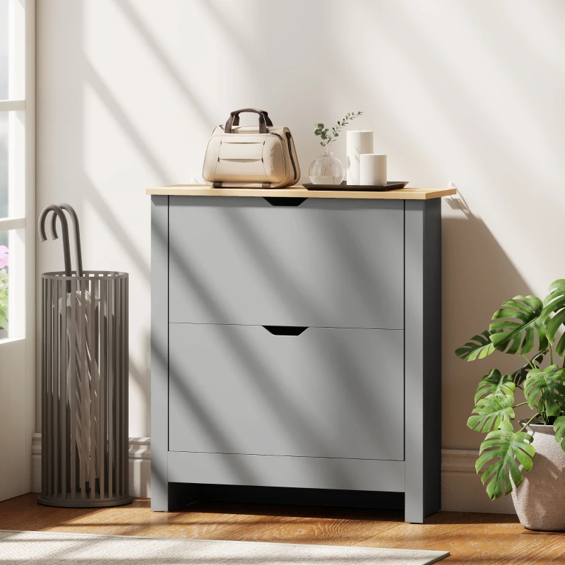 HOMCOM Shoe Storage Cabinet with 2 Flip Drawers and Adjustable Shelves for 12 Pairs of Shoes, Light Grey