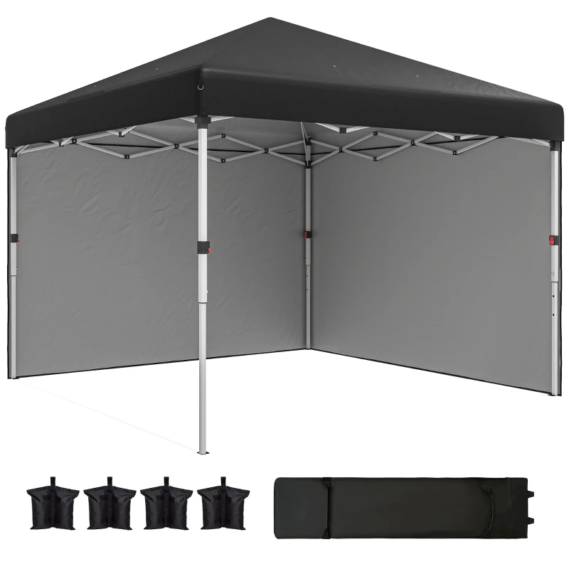 Outsunny 10' x 10' Pop Up Canopy with Sidewalls, Roller Bag, Height Adjustable Instant Tent for Outdoor, Garden, Patio, Black
