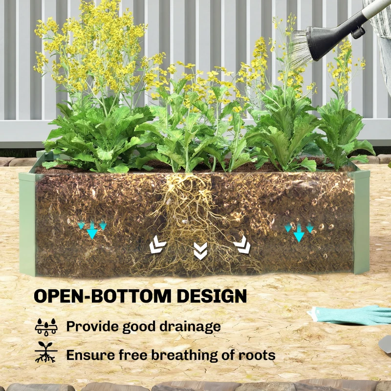 Outsunny Set of 2 Galvanized Raised Beds for Garden, Outdoor Planter Box for Flowers, Herbs and Vegetables, Light Green