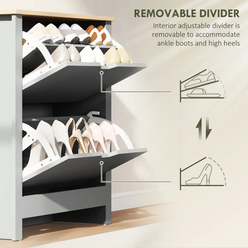 HOMCOM Shoe Storage Cabinet with 2 Flip Drawers and Adjustable Shelves for 12 Pairs of Shoes, Light Grey