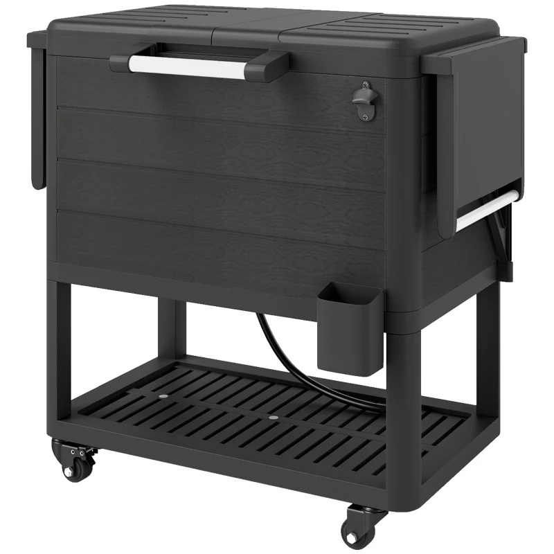 Outsunny 104 Quart Large Capacity Outdoor Cooler Cart, Patio Rolling Ice Chest with Bottle Opener Shelves Wheels, Black