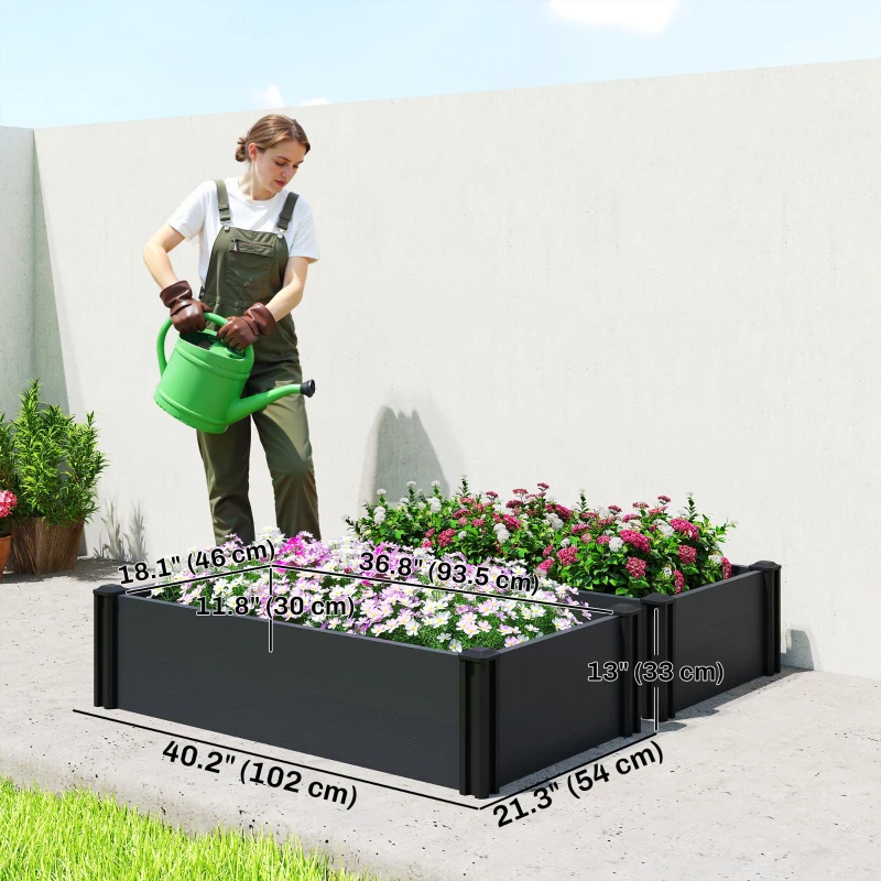 Outsunny Vinyl Raised Garden Bed Kit, Set of 2 Elevated Garden Boxes with Open Bottom, Screwless Outdoor Planter Box