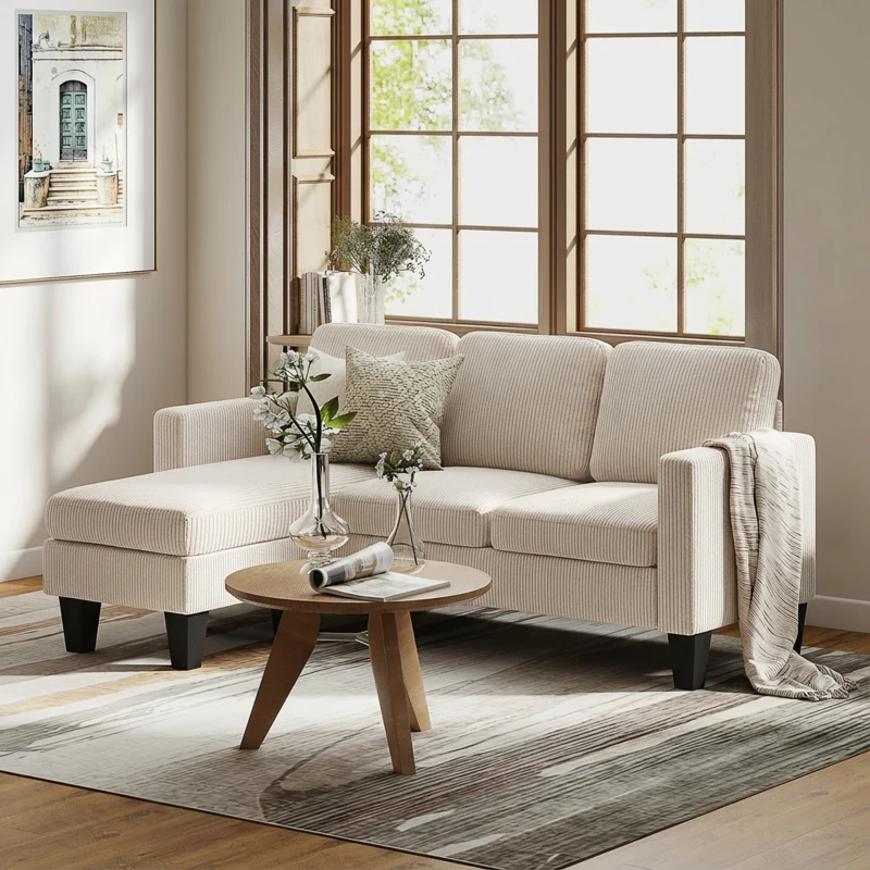 HOMCOM Sectional Sofa, L Shaped Couch, with Reversible Chaise or Ottoman, Cream White