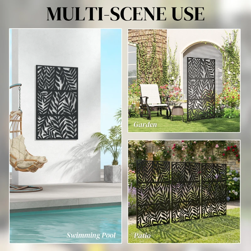 Outsunny Metal Outdoor Privacy Screen, 72" x 38" Freestanding Outdoor Divider, Black