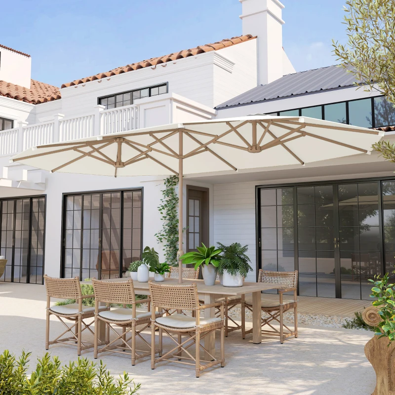 Outsunny Double Garden Parasol 179.1"W x 104.3"D with Crank, 12 Steel Ribs & 180g/㎡ Polyester, UV30+ Protection, Beige