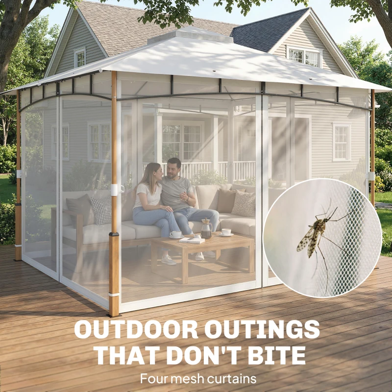 Outsunny 10' x 12' Patio Gazebo, UPF50+ Double Roof Outdoor Gazebo Canopy Shelter with Netting for Backyard, Patio, Cream White