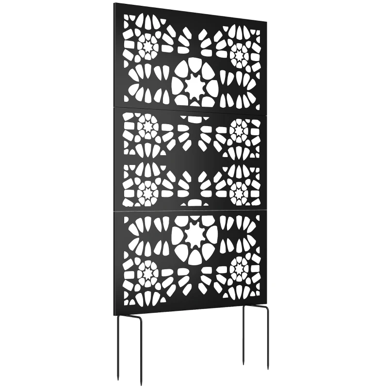 Outsunny Metal Outdoor Privacy Screen, 72" x 38" Freestanding Outdoor Divider, Black