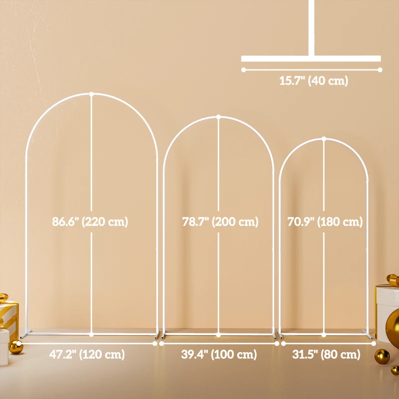 Outsunny Wedding Arch, 7/6.5/6 ft Metal Balloon Arch Backdrop Stand Set of 3 for Birthday Party, Bridal Shower, White