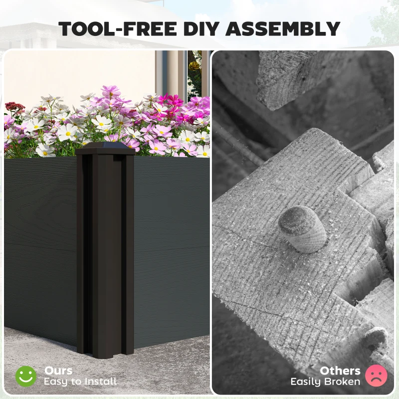 Outsunny Vinyl Raised Garden Bed Kit, Set of 2 Elevated Garden Boxes with Open Bottom, Screwless Outdoor Planter Box