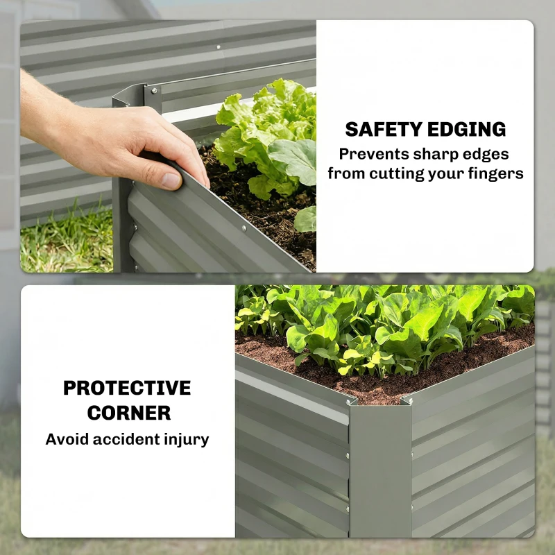 Outsunny Set of 2 Galvanized Metal Planters for Outdoor Plants, 4' x 2' x 2' Raised Garden Bed, Light Grey