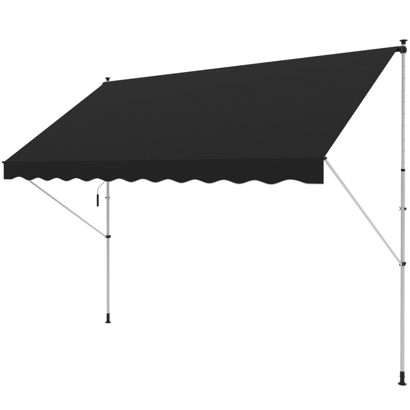 Outsunny 10x5ft Patio Sun Shade Canopy, Manual Retractable Awning with 5.6-9.2ft Support Pole for Window, Door, Porch, Black
