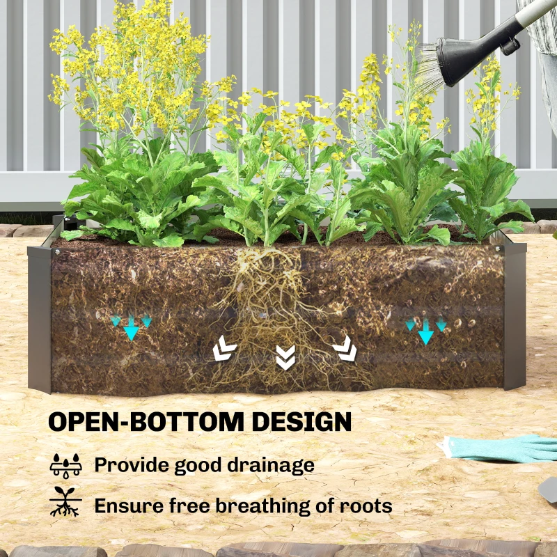 Outsunny Set of 2 Galvanized Raised Beds for Garden, Outdoor Planter Box for Flowers, Herbs and Vegetables, Black