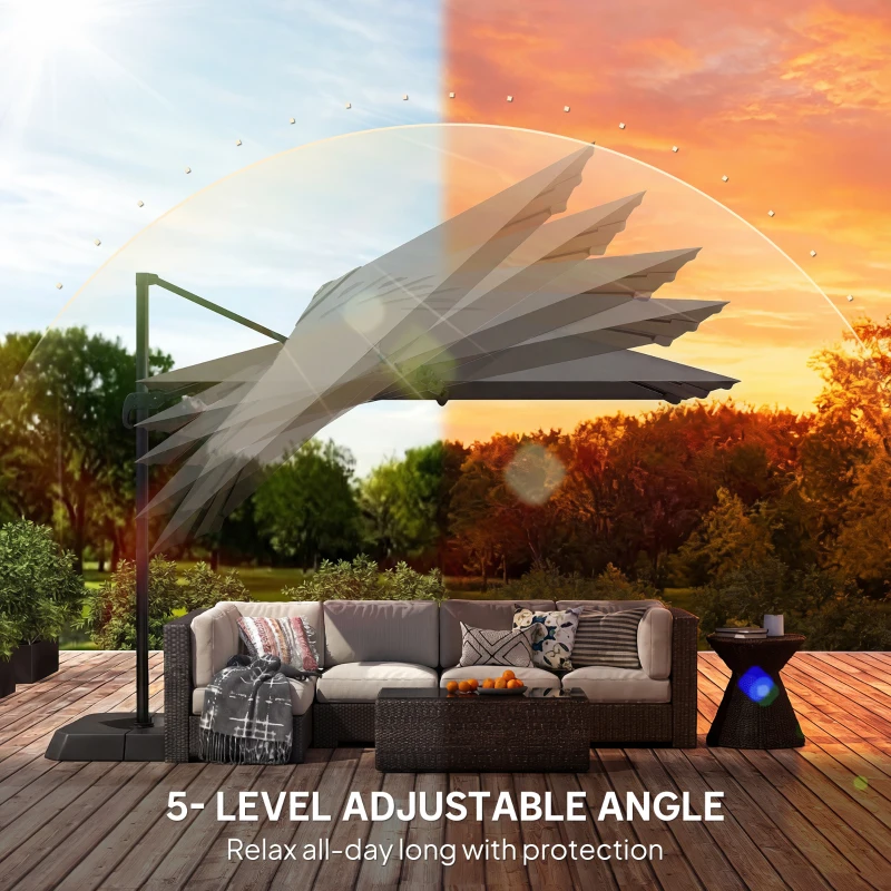Outsunny 10 FT Patio Umbrella with Base, Outdoor Offset Cantilever Umbrella with Crank Handle and Tilt, 360° Rotation