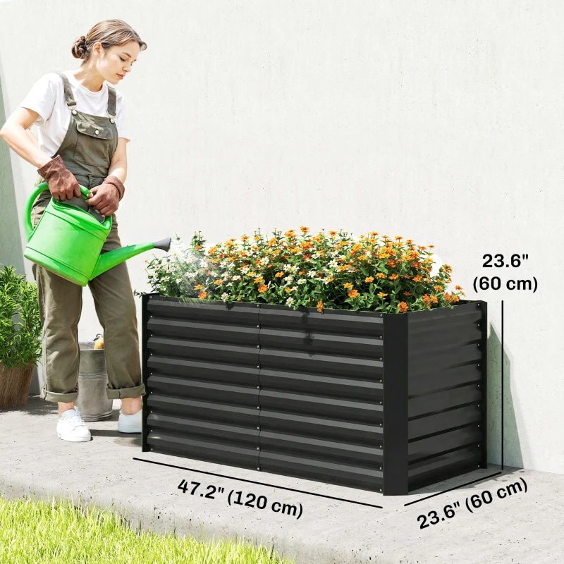 Outsunny Set of 2 Galvanized Metal Planters for Outdoor Plants, 4' x 2' x 2' Raised Garden Bed, Black