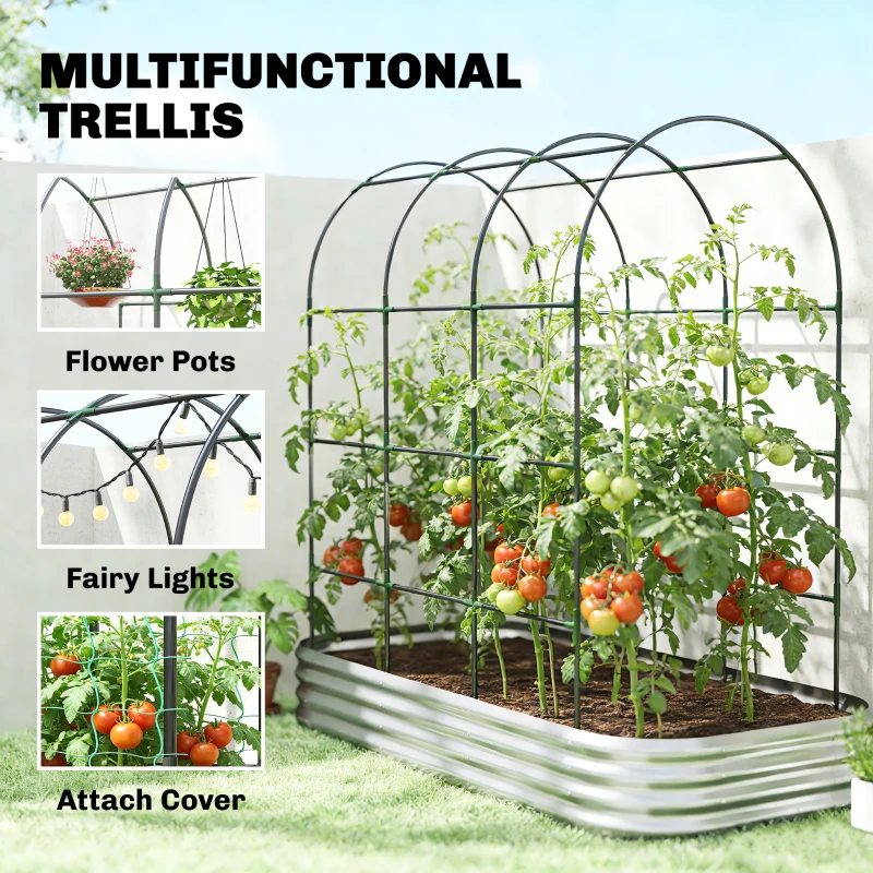Outsunny Galvanised Raised Garden Bed with Arched Trellis, 7 x 4 x 7ft Metal Outdoor Planter Box with Open Bottom