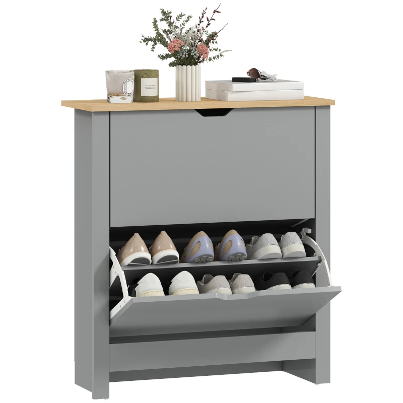 HOMCOM Shoe Storage Cabinet with 2 Flip Drawers and Adjustable Shelves for 12 Pairs of Shoes, Light Grey