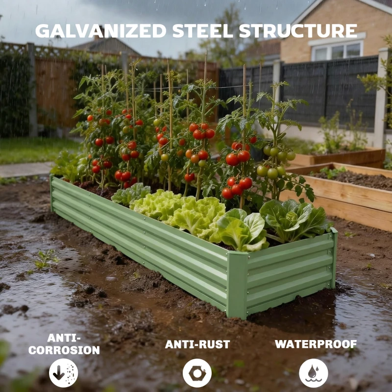 Outsunny 8'x2'x1' Galvanized Raised Bed, Large Elevated Planter Box for Growing Flowers, Herbs and Vegetables, Light Green